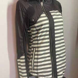 lululemon Hooded Lightweight Jacket Black/Gray/light mint Stripe Full Zip